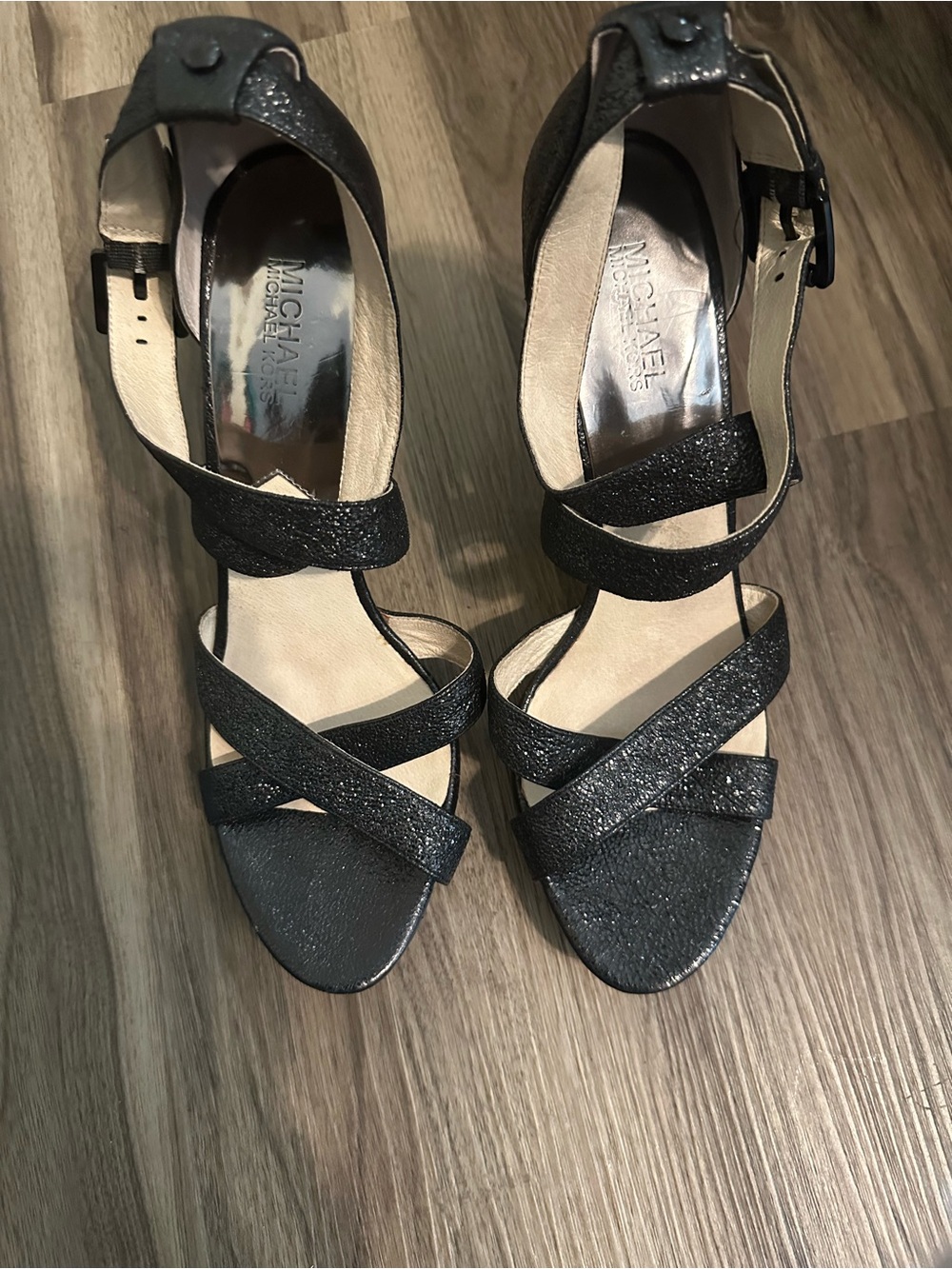 Michael Kors Black Glitter Crisscross Strap Heels